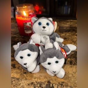 🦴🐾❄️Ty Beanie Babies Nanook Dog Set of 3 White Husky Arctic Dogs Vintage Plush